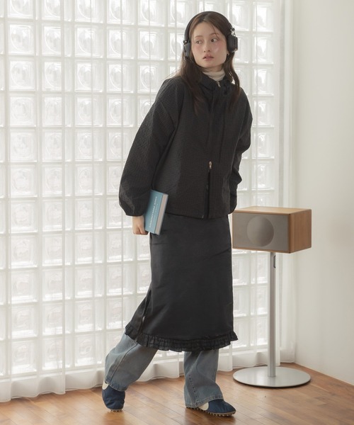 HEILIS(ヘイリス)の「【新色追加】【Chel select】ノルディックチェックジャンパー / ブラック カーキ ファスナー フーディー ダブルジップ アウター ジャケット ブルゾン トップス シティガール ガーリー 韓国 ノームコア ストリート カジュアル カーキグレー グレー 夏服 春服 秋服 冬服 チェック柄 軽量 冷房対策 羽織 UV対策 紫外線対策(ブルゾン・レディース・ブラック・FREE)」の18枚目の写真