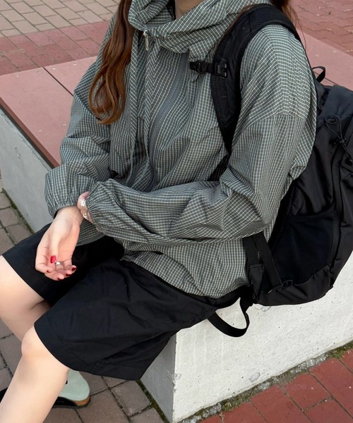 HEILIS(ヘイリス)の「【新色追加】【Chel select】ノルディックチェックジャンパー / ブラック カーキ ファスナー フーディー ダブルジップ アウター ジャケット ブルゾン トップス シティガール ガーリー 韓国 ノームコア ストリート カジュアル カーキグレー グレー 夏服 春服 秋服 冬服 チェック柄 軽量 冷房対策 羽織 UV対策 紫外線対策(ブルゾン・レディース・ブラック・FREE)」の19枚目の写真