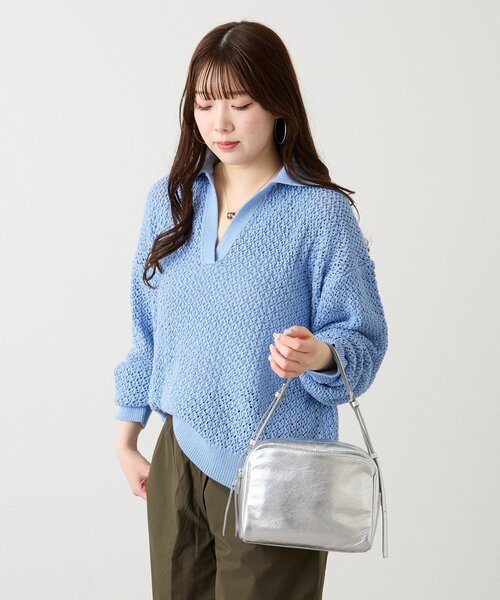 russet（ラシット）の「スキッパーニット（カーディガン/ボレロ・レディース・アイボリー/サックスブルー・FREE）」の7枚目の写真