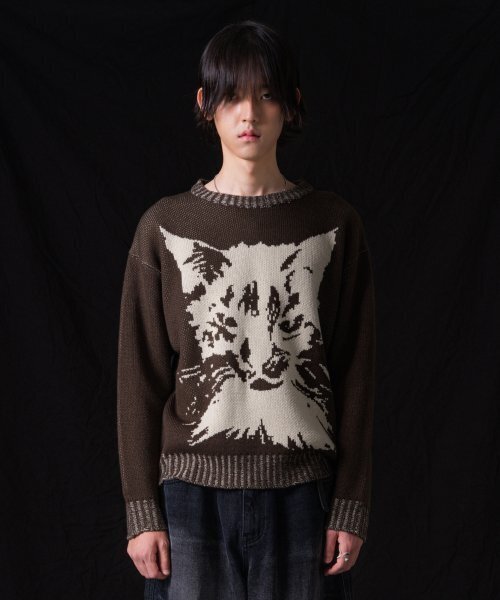 IUGAMAKARAS(イウガマカラス)の「Cat Graphic Distressed Knit (Brown)(ニット/セーター・レディース・その他・1)」の4枚目の写真