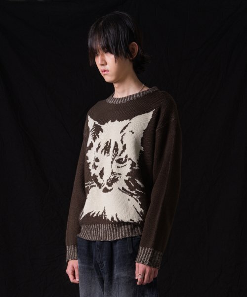 IUGAMAKARAS(イウガマカラス)の「Cat Graphic Distressed Knit (Brown)(ニット/セーター・レディース・その他・1)」の5枚目の写真
