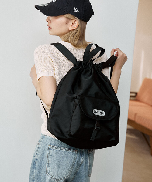 OUTDOOR PRODUCTS（アウトドアプロダクツ）の「OUTDOOR PRODUCTS/アウトドアプロダクツ フロントポケット ナップザック　限定展開（バックパック/リュック・レディース・その他9/ブラック・ONE SIZE）」の12枚目の写真