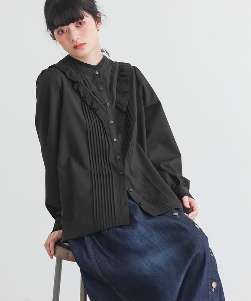 somari imagination（ソマリ イマジネーション）の「コットンレースピンタックブラウス（シャツ/ブラウス・レディース・ブラック/オフホワイト・1/2）」の3枚目の写真