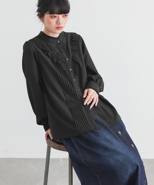 somari imagination（ソマリ イマジネーション）の「コットンレースピンタックブラウス（シャツ/ブラウス・レディース・ブラック/オフホワイト・1/2）」の4枚目の写真