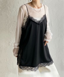 She's Closet | ロング丈 サイドスリット 裾 サテンレースキャミソール(キャミソール)