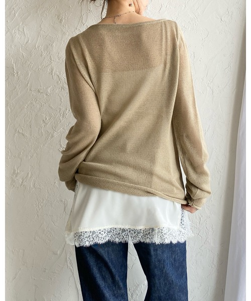 She's Closet（シーズクローゼット）の「ロング丈 サイドスリット 裾 サテンレースキャミソール（キャミソール・レディース・ブラック/アイボリー・FREE）」の6枚目の写真