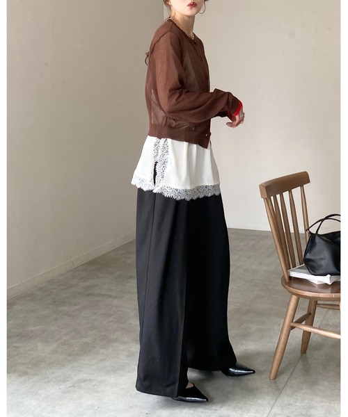 She's Closet（シーズクローゼット）の「ロング丈 サイドスリット 裾 サテンレースキャミソール（キャミソール・レディース・ブラック/アイボリー・FREE）」の13枚目の写真