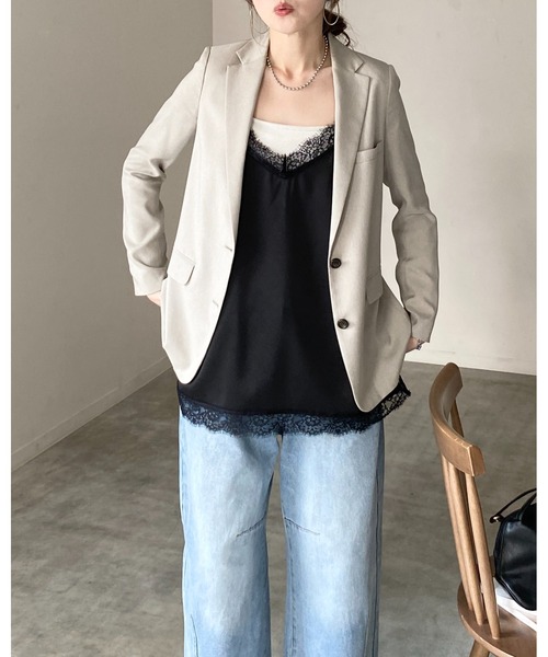 She's Closet（シーズクローゼット）の「ロング丈 サイドスリット 裾 サテンレースキャミソール（キャミソール・レディース・ブラック/アイボリー・FREE）」の16枚目の写真