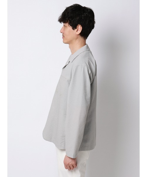 FLAT(フラット)の「FLAT オープンカラーアウターシャツ ウォッシャブル ストレッチ ドライシアサッカー 無地(シャツ/ブラウス・メンズ・ライトグレー/ネイビー・M/L/S)」の5枚目の写真