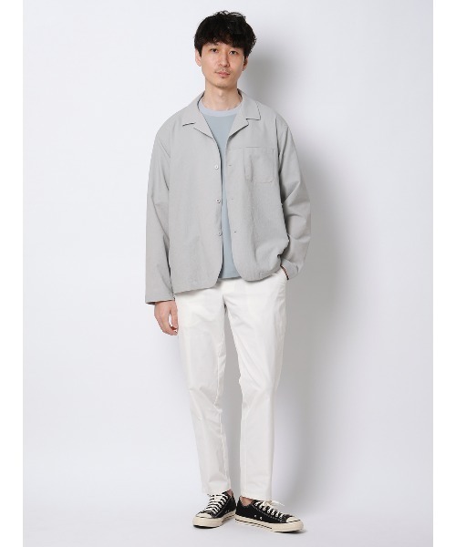 FLAT(フラット)の「FLAT オープンカラーアウターシャツ ウォッシャブル ストレッチ ドライシアサッカー 無地(シャツ/ブラウス・メンズ・ライトグレー/ネイビー・M/L/S)」の3枚目の写真