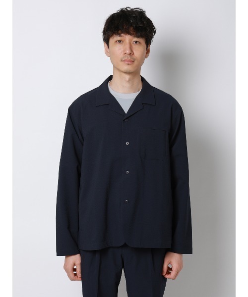 FLAT(フラット)の「FLAT オープンカラーアウターシャツ ウォッシャブル ストレッチ ドライシアサッカー 無地(シャツ/ブラウス・メンズ・ライトグレー/ネイビー・M/L/S)」の13枚目の写真