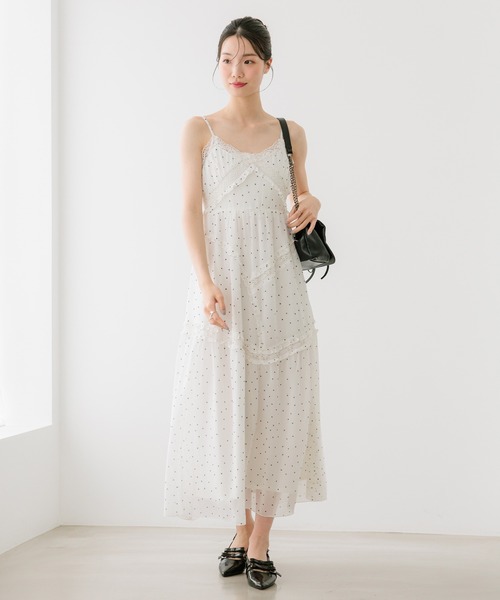 Heather(ヘザー)の「バイアスフリルレースキャミワンピース 659583(ワンピース・レディース・オフホワイト/ホワイト系その他/ブラック・FREE)」の4枚目の写真