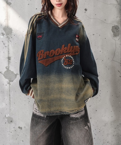 mushwear(マッシュウェア)の「カレッジロゴヴィンテージトップス(Tシャツ/カットソー・メンズ・ブルー・MEDIUM/X-LARGE/LARGE)」の1枚目の写真