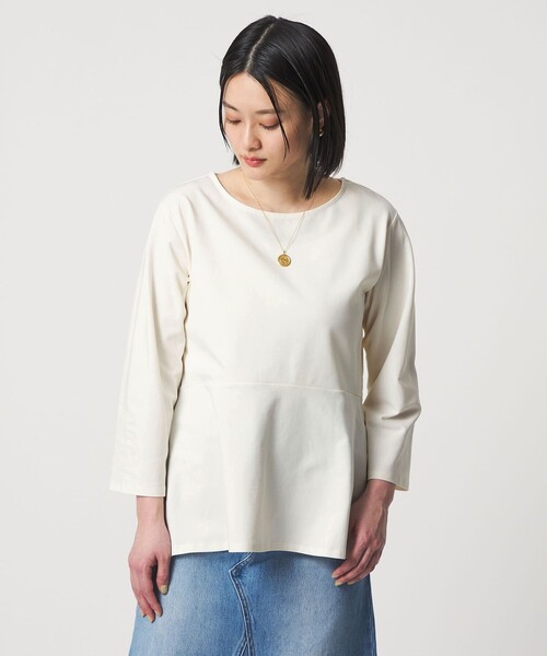 A DAY IN THE LIFE UNITED ARROWS(アデイインザライフユナイテッドアローズ)の「ポンチ ペプラムプルオーバー 7分袖 <A DAY IN THE LIFE>(Tシャツ/カットソー・レディース・オフホワイト/ダークグレー/ライトグレー・FREE)」の1枚目の写真