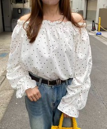ドットフリルオフショルシャツ