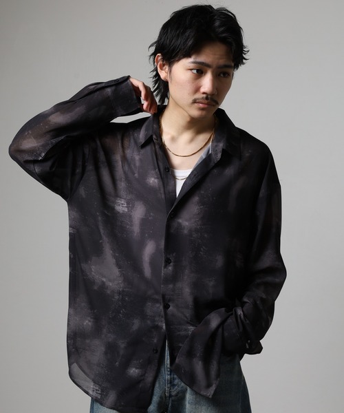 Naive magic(ナイーブマジック)の「シアーロングスリーブ総柄プリントシャツ 長袖(シャツ/ブラウス・メンズ・ブラック系1/ホワイト/ブラック系3/ベージュ/ブラック系2・M/LL/L)」の14枚目の写真