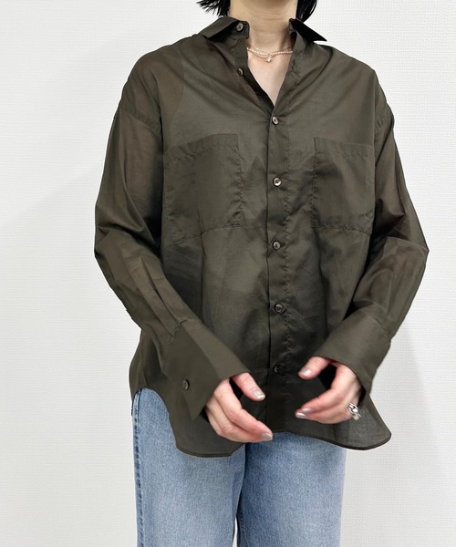THE FLATS(ザフラッツ)の「ST: THE FLATS OVER SIZE POCKET SHIRT ザ フラッツ シアーオーバーサイズ ポケットシャツ(シャツ/ブラウス・レディース・ブラック/ブラウン/オフホワイト・FREE)」の3枚目の写真