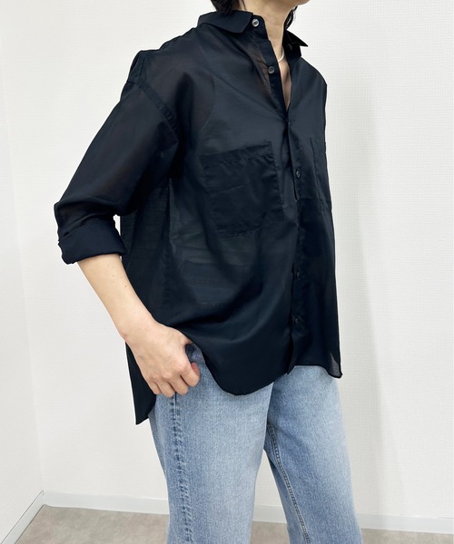 THE FLATS(ザフラッツ)の「ST: THE FLATS OVER SIZE POCKET SHIRT ザ フラッツ シアーオーバーサイズ ポケットシャツ(シャツ/ブラウス・レディース・ブラック/ブラウン/オフホワイト・FREE)」の2枚目の写真