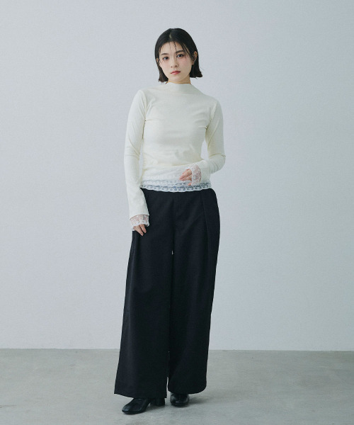 Mirette（ミレット）の「アクセントコード付き タックワイドパンツ / Accent Cord Wide Tuck Pants（スラックス・レディース・ナチュラル/ブラック・MEDIUM/LARGE）」の9枚目の写真