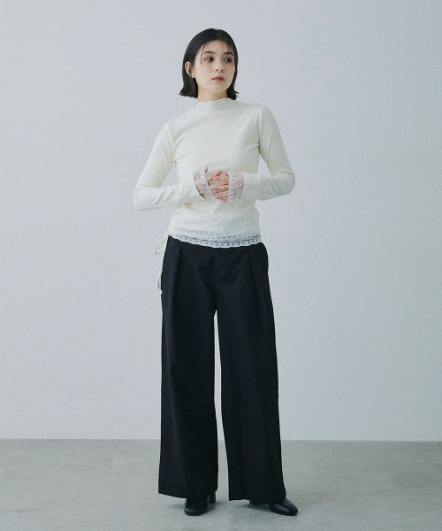 Mirette（ミレット）の「アクセントコード付き タックワイドパンツ / Accent Cord Wide Tuck Pants（スラックス・レディース・ナチュラル/ブラック・MEDIUM/LARGE）」の10枚目の写真
