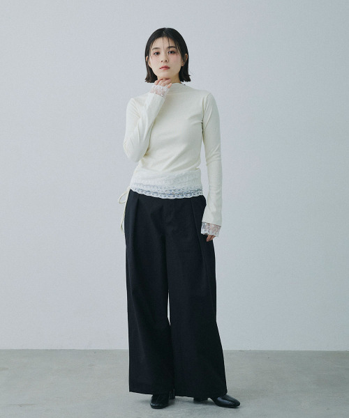 Mirette（ミレット）の「アクセントコード付き タックワイドパンツ / Accent Cord Wide Tuck Pants（スラックス・レディース・ナチュラル/ブラック・MEDIUM/LARGE）」の11枚目の写真