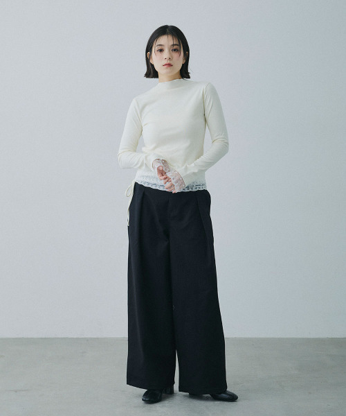 Mirette（ミレット）の「アクセントコード付き タックワイドパンツ / Accent Cord Wide Tuck Pants（スラックス・レディース・ナチュラル/ブラック・MEDIUM/LARGE）」の12枚目の写真