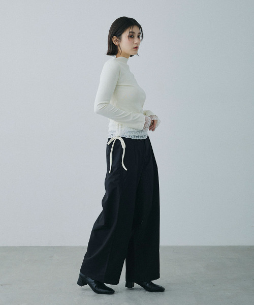 Mirette（ミレット）の「アクセントコード付き タックワイドパンツ / Accent Cord Wide Tuck Pants（スラックス・レディース・ナチュラル/ブラック・MEDIUM/LARGE）」の13枚目の写真