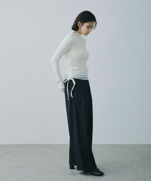 Mirette（ミレット）の「アクセントコード付き タックワイドパンツ / Accent Cord Wide Tuck Pants（スラックス・レディース・ナチュラル/ブラック・MEDIUM/LARGE）」の14枚目の写真