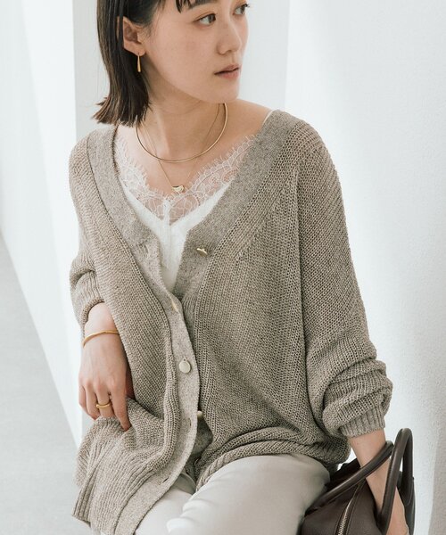 RIVE DROITE（リヴドロワ）の「【前後2WAY仕様】リネンブレンド2WAYカーデ（カーディガン/ボレロ・レディース・オフホワイト/モカ/グレー・FREE）」の4枚目の写真