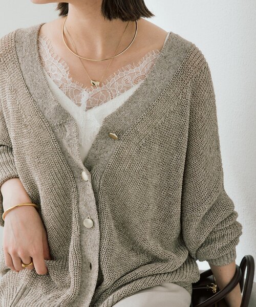 RIVE DROITE（リヴドロワ）の「【前後2WAY仕様】リネンブレンド2WAYカーデ（カーディガン/ボレロ・レディース・オフホワイト/モカ/グレー・FREE）」の5枚目の写真