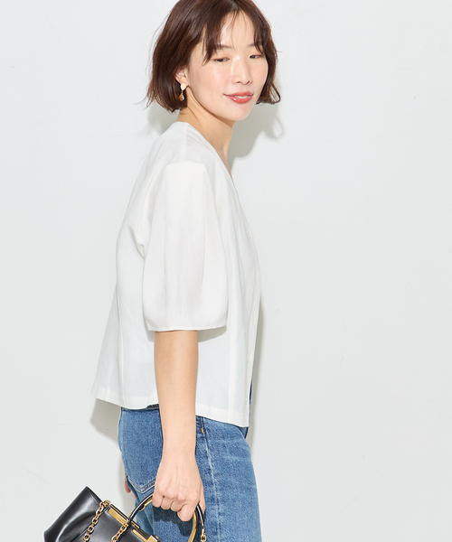 journal standard L'essage(ジャーナルスタンダードレサージュ)の「VISリネンタックスリーブシャツ(シャツ/ブラウス・レディース・カーキ/ブラック/ブラック系その他/ホワイト・FREE)」の5枚目の写真