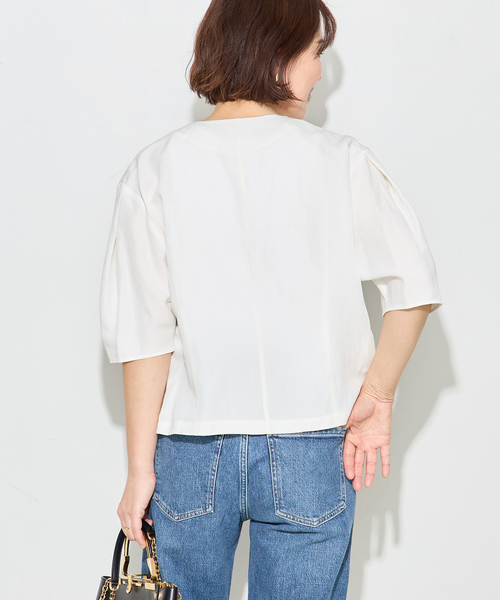 journal standard L'essage(ジャーナルスタンダードレサージュ)の「VISリネンタックスリーブシャツ(シャツ/ブラウス・レディース・カーキ/ブラック/ブラック系その他/ホワイト・FREE)」の6枚目の写真