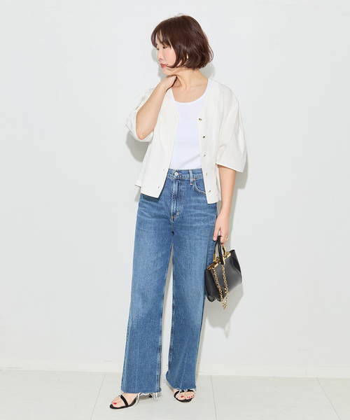 journal standard L'essage(ジャーナルスタンダードレサージュ)の「VISリネンタックスリーブシャツ(シャツ/ブラウス・レディース・カーキ/ブラック/ブラック系その他/ホワイト・FREE)」の7枚目の写真