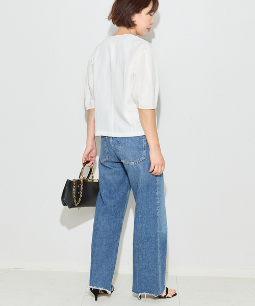 journal standard L'essage(ジャーナルスタンダードレサージュ)の「VISリネンタックスリーブシャツ(シャツ/ブラウス・レディース・カーキ/ブラック/ブラック系その他/ホワイト・FREE)」の8枚目の写真