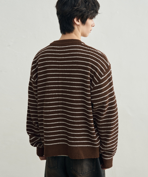 ROTEMBER（ローテンバー）の「ローストライプクロップニットカーディガン[ブラウン]（カーディガン/ボレロ・メンズ・その他・MEDIUM/LARGE/X-LARGE）」の4枚目の写真