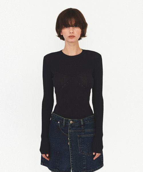 DIAGONAL(ダイアゴナル)の「SEE-THROUGH RIBBED KNIT (dark grey)(ニット/セーター・レディース・その他・FREE)」の1枚目の写真