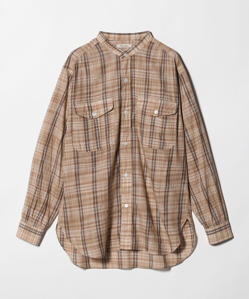 Camoshita(カモシタ)の「<Camoshita>チェック バンドカラー シャツ(シャツ/ブラウス・メンズ・ベージュ・L/M)」の1枚目の写真