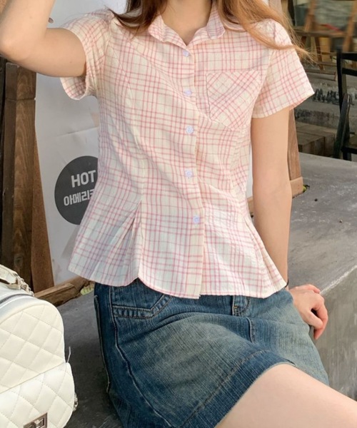 Teem Store（チームストア）の「【8柄展開】ウエストマーク半袖シャツ（シャツ/ブラウス・レディース・ホワイト/ピンク/ライトピンク・S/M）」の3枚目の写真