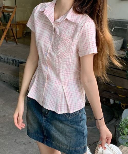 Teem Store（チームストア）の「【8柄展開】ウエストマーク半袖シャツ（シャツ/ブラウス・レディース・ホワイト/ピンク/ライトピンク・S/M）」の10枚目の写真