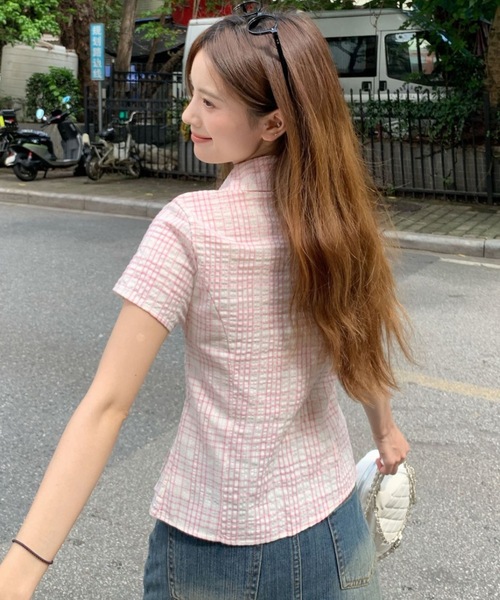 Teem Store（チームストア）の「【8柄展開】ウエストマーク半袖シャツ（シャツ/ブラウス・レディース・ホワイト/ピンク/ライトピンク・S/M）」の9枚目の写真