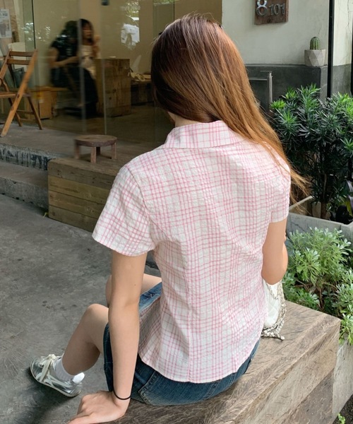 Teem Store（チームストア）の「【8柄展開】ウエストマーク半袖シャツ（シャツ/ブラウス・レディース・ホワイト/ピンク/ライトピンク・S/M）」の8枚目の写真