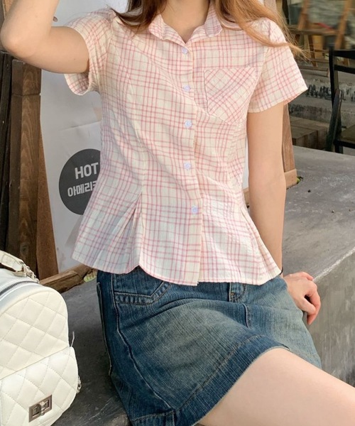Teem Store（チームストア）の「【8柄展開】ウエストマーク半袖シャツ（シャツ/ブラウス・レディース・ホワイト/ピンク/ライトピンク・S/M）」の11枚目の写真