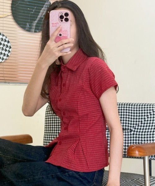 Teem Store（チームストア）の「【8柄展開】ウエストマーク半袖シャツ（シャツ/ブラウス・レディース・ホワイト/ピンク/ライトピンク・S/M）」の21枚目の写真