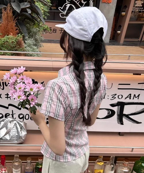 Teem Store（チームストア）の「【8柄展開】ウエストマーク半袖シャツ（シャツ/ブラウス・レディース・ホワイト/ピンク/ライトピンク・S/M）」の5枚目の写真