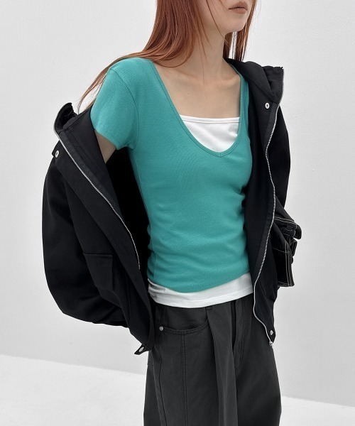 BLACKUP（ブラックアップ）の「[MADE] ダーツビーディープVネック半袖Tシャツ（Tシャツ/カットソー・レディース・ブルーグリーン/ブラック/ネイビー/グレー/クリーム・FREE）」の17枚目の写真
