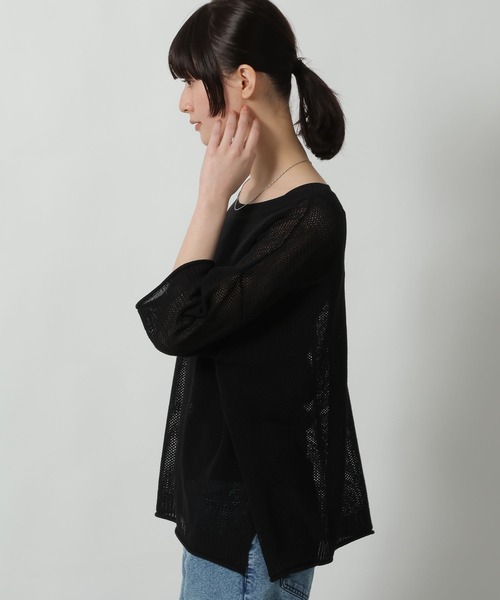 LAKOLE(ラコレ)の「12ゲージ透かし柄編み5分袖プルオーバー / 665673(ニット/セーター・レディース・オレンジ/アイボリー/ブラック・FREE)」の7枚目の写真