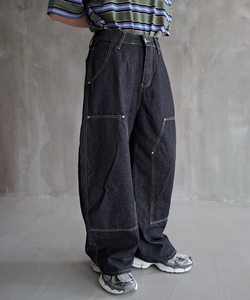 WESTBOY(ウエストボーイ)の「ユニセックス ダブルニー バギーデニムパンツ WO26S11PT10(デニムパンツ・メンズ・ブラック・M/L/XL)」の2枚目の写真