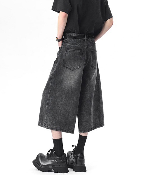 neos(ネオス)の「【neos】ユニセックス ハイブリーチ ウォッシュ ルーズ ハーフ ワイド デニム パンツ メンズ レディース(デニムパンツ・メンズ・ブルー/ブラック・MEDIUM/LARGE/X-LARGE)」の9枚目の写真