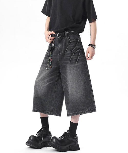 neos(ネオス)の「【neos】ユニセックス ハイブリーチ ウォッシュ ルーズ ハーフ ワイド デニム パンツ メンズ レディース(デニムパンツ・メンズ・ブルー/ブラック・MEDIUM/LARGE/X-LARGE)」の10枚目の写真