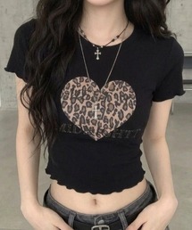 レオパードハート コンパクトフリルTシャツ